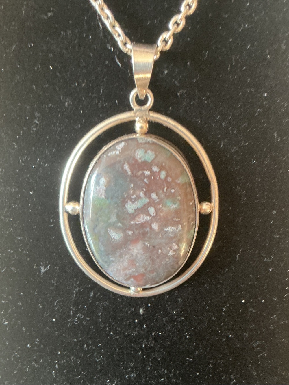 Sterling Silver Oval Stone Pendant Necklace in Multi-Green Hues